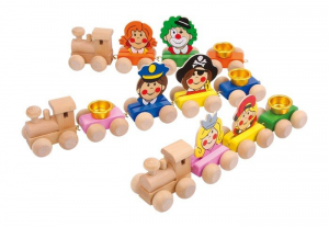 Trenino compleanno con facce divertenti in legno coloratoregalogioco bambini