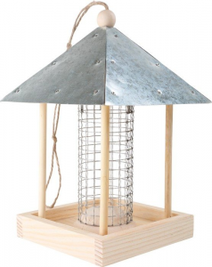 Casetta per gli uccellini in legno con tetto in metallo