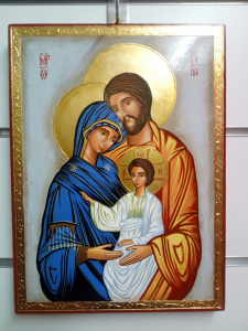Icona Bizantina Sacra Famiglia dipinta a mano cm. 23 x 31