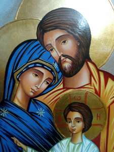 Icona Bizantina Sacra Famiglia dipinta a mano cm. 23 x 31