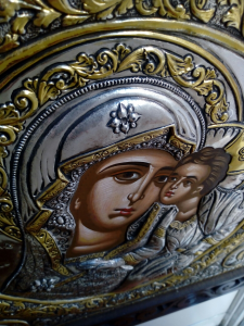 Icona Greco-Bizantina dipinta a mano e Riza in Argento 