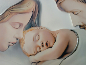 Quadro Capo letto Sacra Famiglia stile moderno artista Luigi Pesaresi (Estego) formato cm. 46 x 29