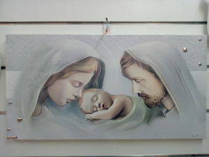 Capoletto Sacra Famiglia stile moderno artista Luigi Pesaresi (Estego) formato cm. 65 x 34