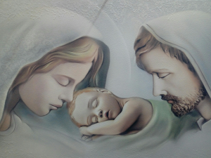 Capoletto Sacra Famiglia stile moderno artista Luigi Pesaresi (Estego) formato cm. 65 x 34