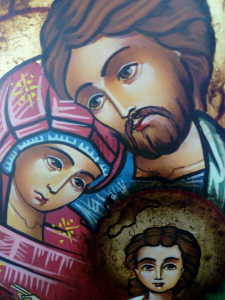Icona Bizantina della Sacra Famiglia cm. 14 x 18 dipinta a mano