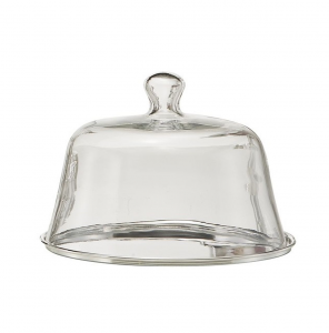Piatto tondo argentato argento con campana in vetro