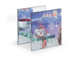 Portacandela in vetro con disegni natalizi
