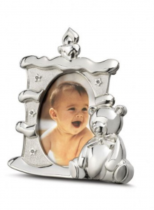 Portafoto bambino bambina argentato argento a forma di candela candela