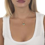           Collana color oro con cuore di zirconi apribile e cristallo verde chiaro