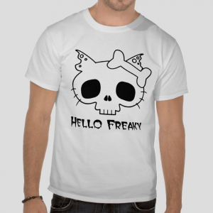 Hello Freaky kitty white black t shirt