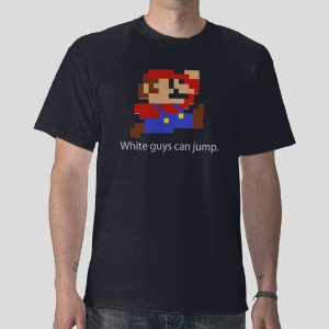 white guy can jump super mario bros navy blue t-shirt