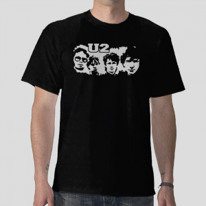 U2 rock band member black t-shirt