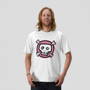 Pink pirates skull cross bone jolly brogers white t-shirt
