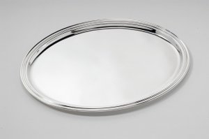 Vassoio ovale argentato argento con bordo girato stile Inglese