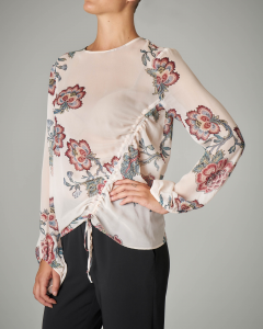 Blusa in georgette stampa floreale base bianca