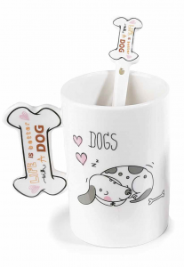 Tazze tisanierea in porcellana con disegnati gatti o cani, con cucchiaino e filtro
(713401)