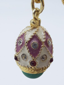 Ciondolo donna uovo con zirconi, granati, giada smaltato a fuoco in argento dorato 925 | GIOIELLERIA BRUNI Imperia 