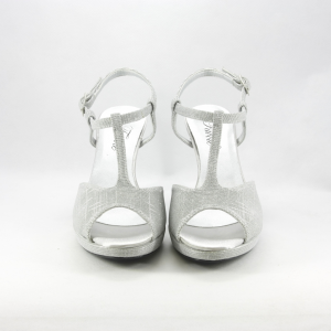 Sandalo donna elegante da cerimonia in tessuto glitter argento con cinghietta regolabile Art. ANNA Gi. Effe Ci.