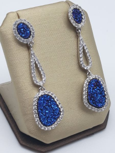Orecchini pendenti con geodi blu e zirconi in argento 925 | GIOIELLERIA BRUNI 