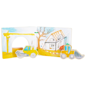 Libro illustrato interattivo per bambini in legno Cantiere