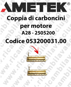 COPPIA di Carboncini motor de aspiración para motore  Ametek A28 - 2505200 2 x Cod: 053200031.00-2