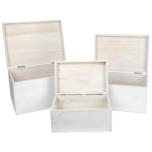 Casse Cassette di legno bianche con coperchio set 3 pezzi