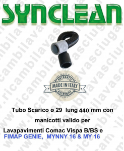 Tuyau échappement diamétre  ø 29 long 440 mm avec des manches valide pour machines Autolaveuse Comac Vispa B/BS et Fimap Genie B - MINNY 16 - MY 16