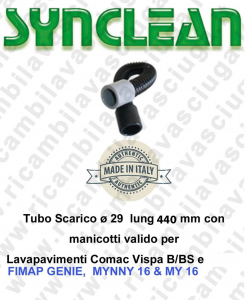 Tubo Scarico ⌀ 29  length 440 mm with manicotti valid for machine scrubber dryer Comac Vispa B/BS e Fimap Genie B - MINNY 16 - MY 16