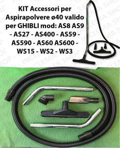 Kit accessoires pour les aspirateurs ø40 valide pour GHIBLI mod: AS8 AS9 - AS27 - AS400 - AS59 - AS590 - AS60 AS600 - WS15 - WS2 - WS3