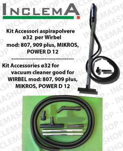 KIT tubo flessibile e Accessori  Aspirapolvere ø32 valido per WIRBEL mod: 807, 909 plus , MIKROS, POWER D12