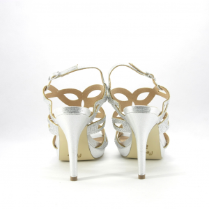 Sandalo cerimonia donna color argento con cristalli strass.