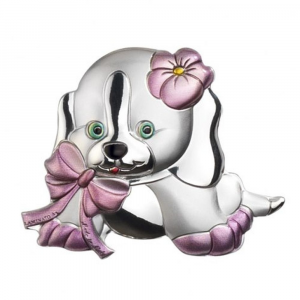Blasone placca cane rosa piccolo in argento