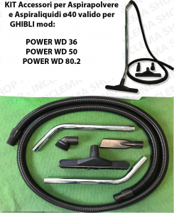 Accessories kit for vacuum cleaner ø40 valid for GHIBLI mod:  POWER WD 36, POWER WD 50, POWER WD 80.2