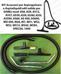 Accessories kit for Wet & Dry vacuum cleaner ø40 valido WIRBEL mod:  98, 829, 931, 935, 980, 990, POWER WD 36, POWER WD 50, POWER WD 80.2