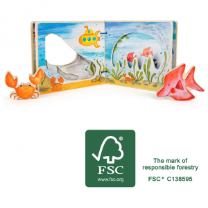 Libro illustrato in legno per bambini Mondo sottomarino interattivo