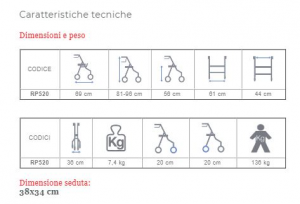 Deambulatore Rollator in alluminio con seduta, Ortoausili