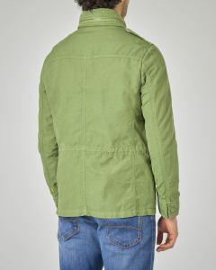 Field jacket verde militare in cotone e lino
