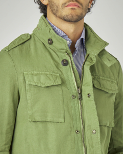 Field jacket verde militare in cotone e lino