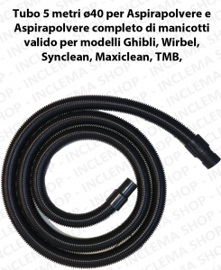 Tubo 5 meters Flessibile con manicotti ø40 for Wet & Dry vacuum cleaner valid for marchi Ghibli, Wirbel, Maxiclean, Synclean, TMB
