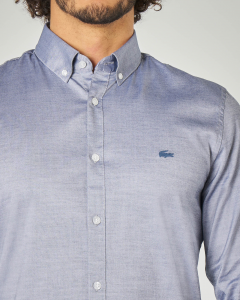 Camicia blu button down in cotone pinpoint stretch