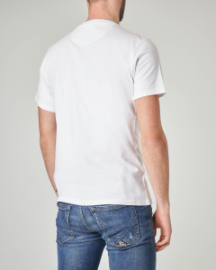 T-shirt bianca con taschino e contorno floreale