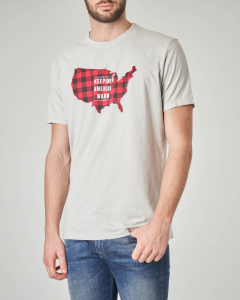 T-shirt grigio chiaro con stampa USA buffalo check