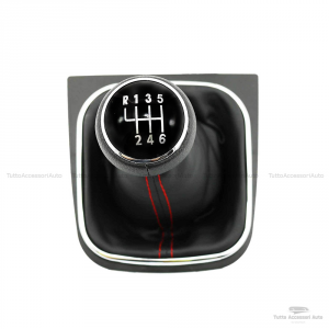 Set Completo Pomello Leva Cambio Manuale 6 Marce + Cuffia Similpelle Cuciture Rosse + Telaio Compatibile con Volkswagen  Installazione Plug & Play