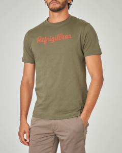 T-shirt verde militare con logo rosso stampato