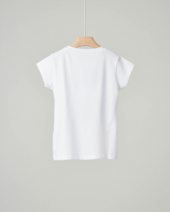 T-shirt bianca con maniche corte e stampa ciliegie con strass applicati