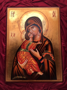 Icona Rumena dipinta Madonna della Tenerezza Vladimirskaja cm. 23x31