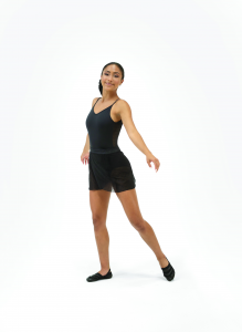 Body collezione in offerta Capezio  a bretellina con inserti retina nera ,in tactel nero con profondo scolla aV dietro