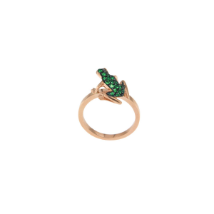 Kissing Frog ring in rose gold and emeralds