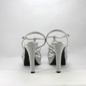 Sandalo cerimonia donna elegante argento glitter e cinghietta regolabile.