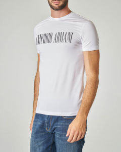 T-shirt bianca in cotone stretch con logo stampato